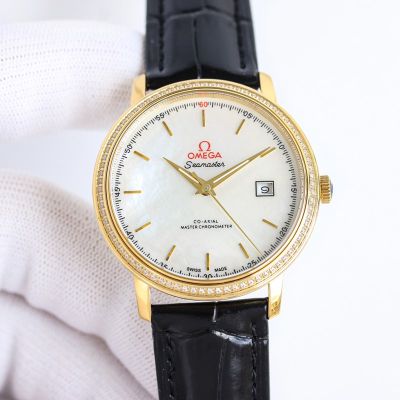 Omega De Ville 39MM 316L Steel Mechanical Movement Cawhide Leather Strap Men Watch